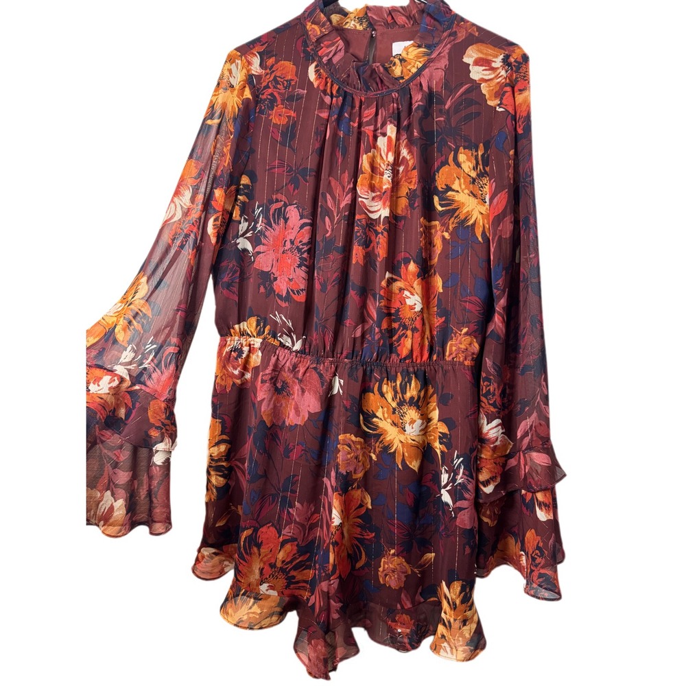 Ali & Jay Floral Romper Dress XL Long‎ Flared Sleeve Open Back Boho Retro